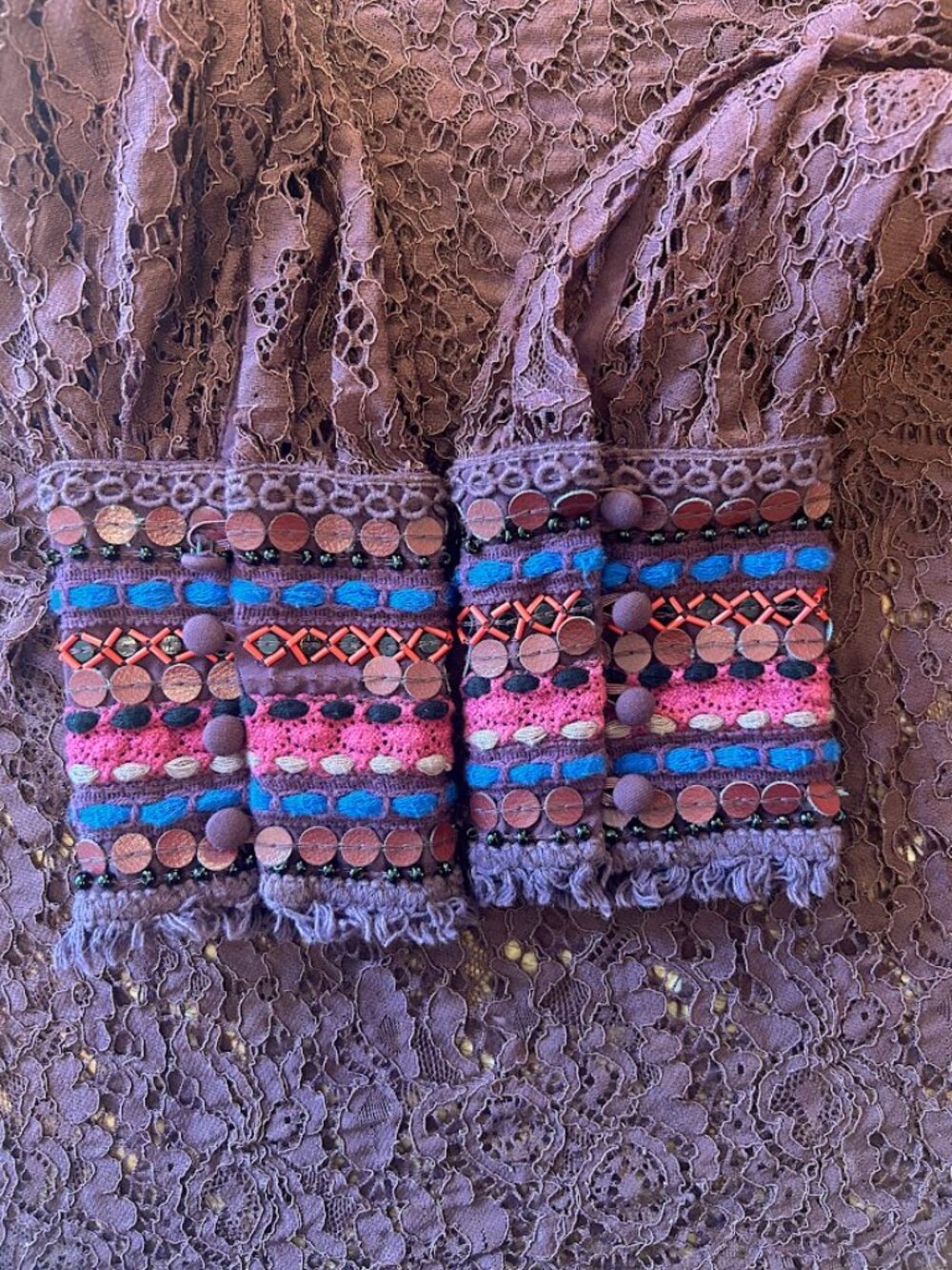 Bl^nk London Anthropologie Purple Lace Beaded Cuff Top XS Boho India - Picture 9 of 12